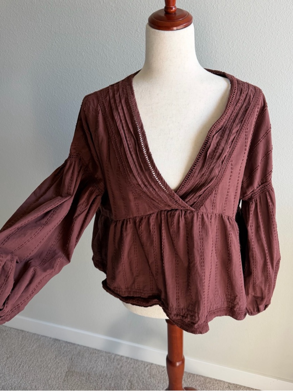 Penelope Rose Boho Natural Fibers Brown Cotton Blouse Top size large